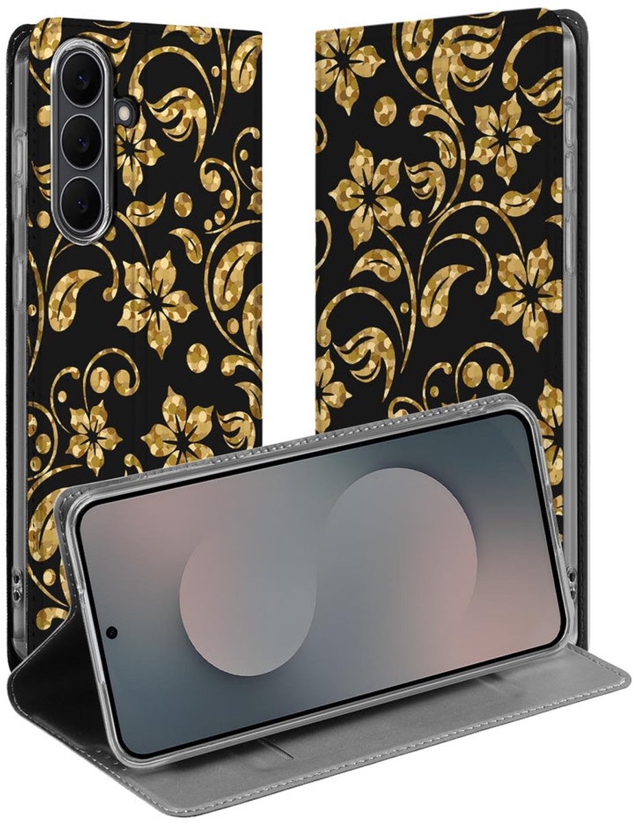 Standcase Hoesje voor Book Wallet Case Samsung Galaxy S25 FE Gouden Bloemen