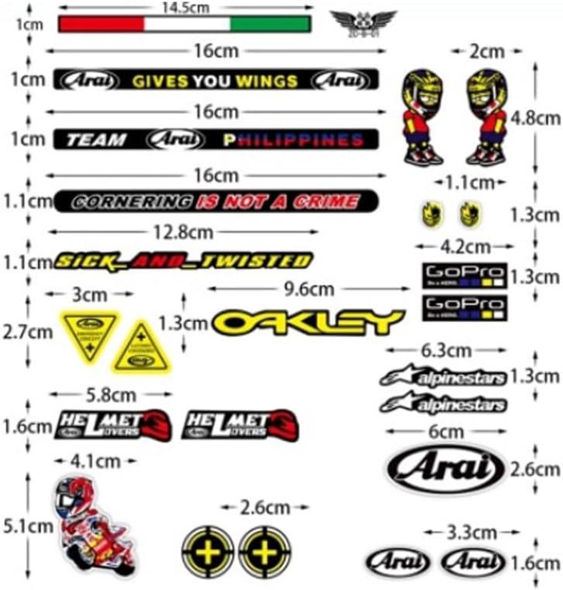Motorcrossstickers voor helm, motorfiets, mountainbike, auto - Set van 90 - Waterbestendig - Duurzaam - Geschikt voor skateboard en terreinmotorfietsen