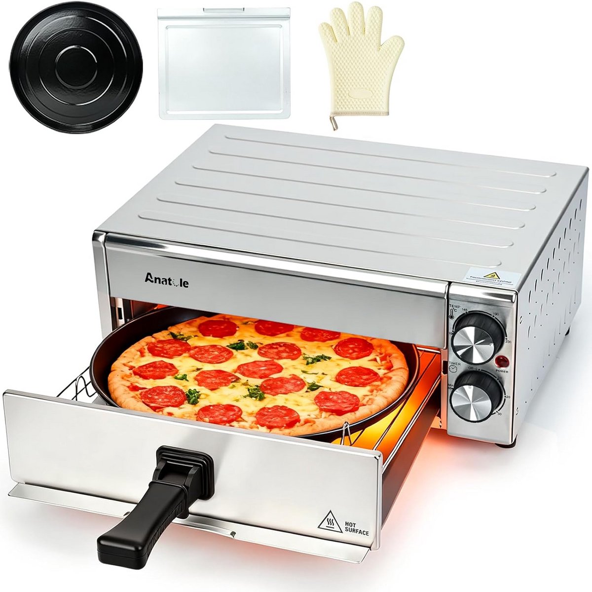 Elektrische Pizzaoven en Heteluchtfriteuse (Airfryer) - RVS, 1800W, Timer & Temperatuur Instelbaar
