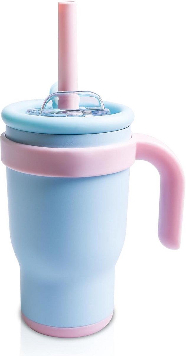 Isolerende Kinderbeker met Rietje en Deksel 420ml voor Warme en Koude Dranken