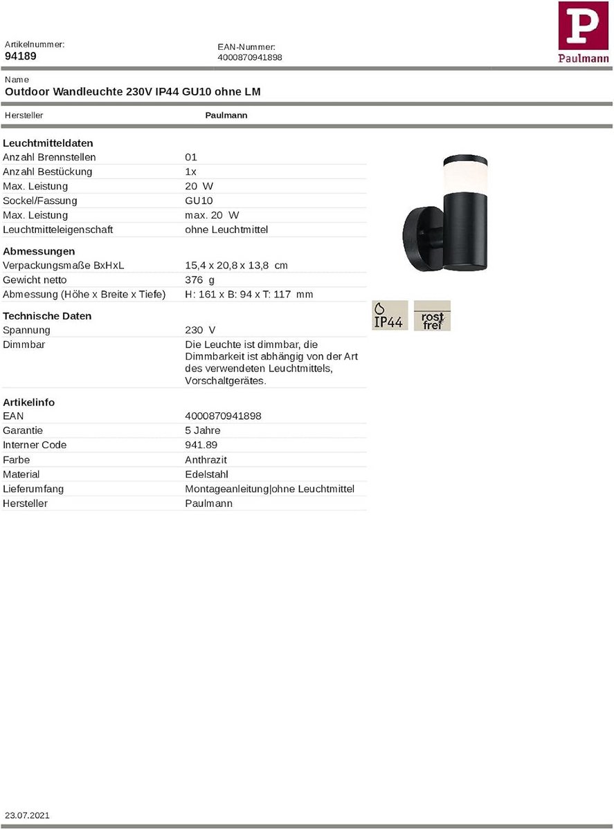 Buiten Wandlamp IP44 Waterdicht Wandspot Grijs Geschikt voor G10 Lampen