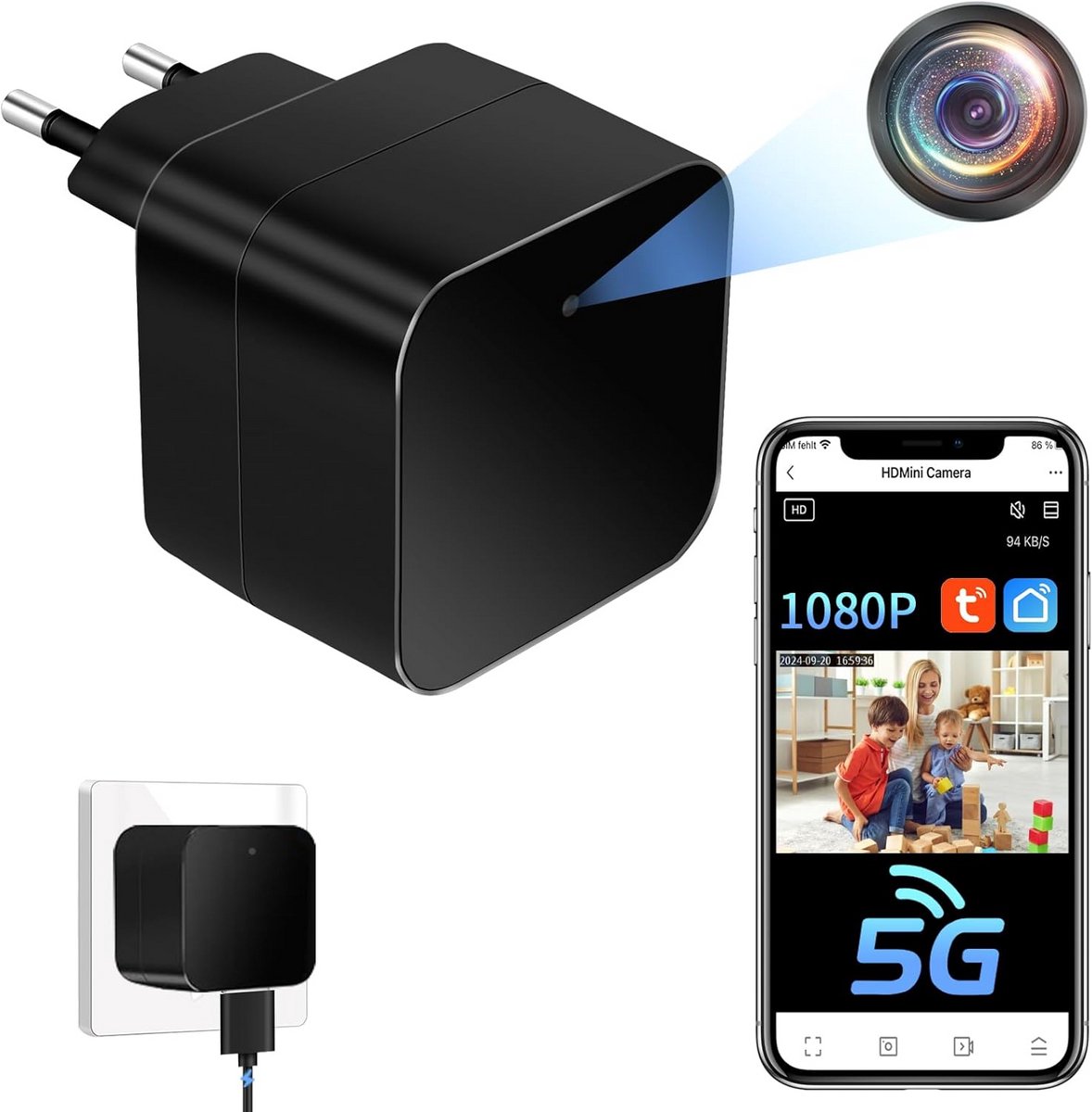 Verborgen Camera in USB-Lader - 1080P WiFi Spioncamera met Bewegingsdetectie en App Bediening