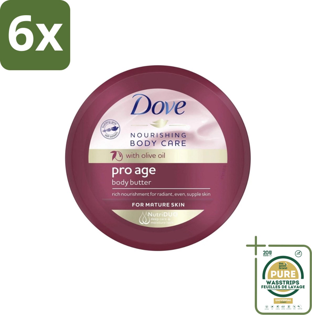 Dove – Bodycrème – Pro Age – 250 ml - Voordeelverpakking - 6 stuks - Huidelasticiteit - Hydratatie