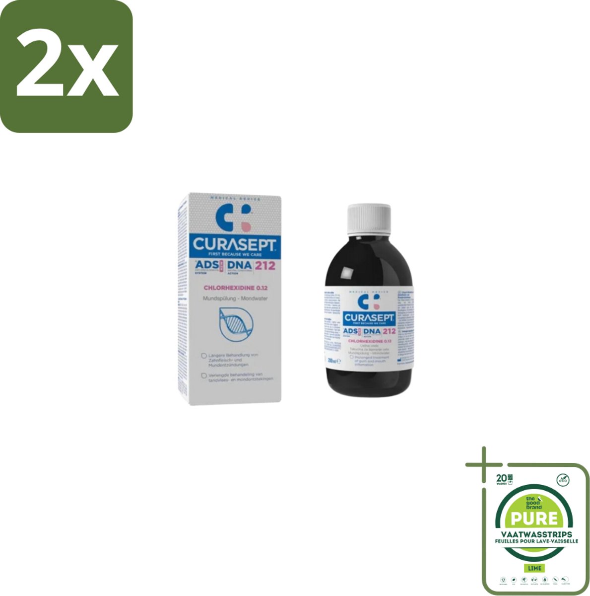 Curasept Mondspoeling ADS DNA 212 0,12% CHX 200 ml - Voordeelverpakking - 2 stuks - Mondspoeling - Chloorhexidine