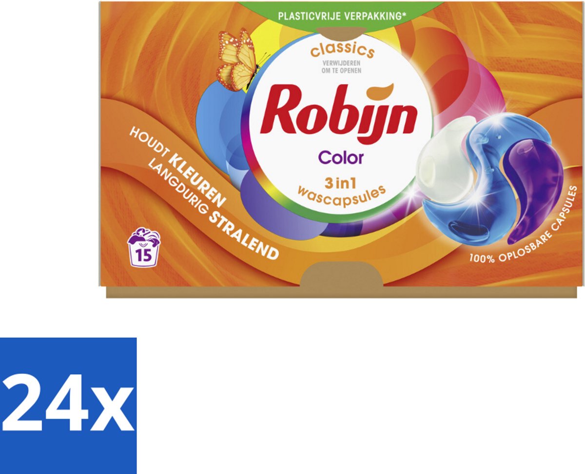 Robijn Wascapsules 3-in-1 Color 15 stuks per verpakking - Voordeelverpakking - 24 stuks