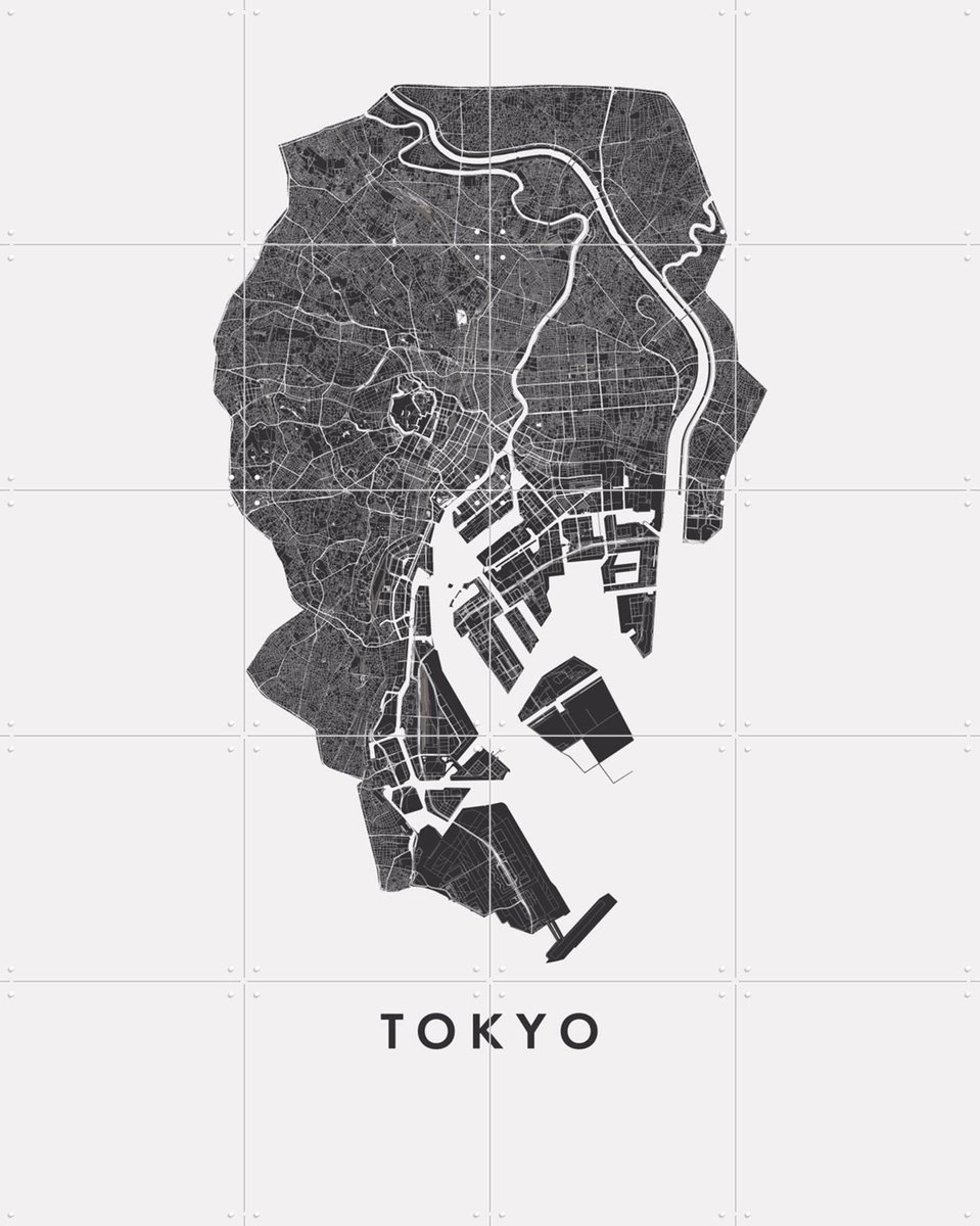 IXXI Tokyo City Map, Kunst in Kaart - 80 x 100 cm - Gratis ophangtool - Grote wanddecoratie en posters - Geometrische Kunst, Minimalisme, Technische