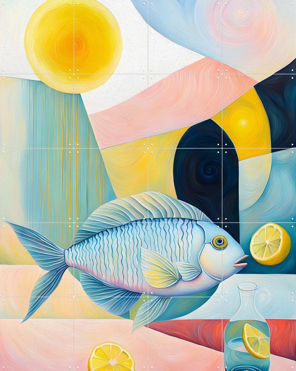 IXXI Pastel Fish, Artclaud - 80 x 100 cm - Gratis ophangtool - Grote wanddecoratie en posters - Kleurrijk, Olieverf, Speels, Surrealisme, Abstract
