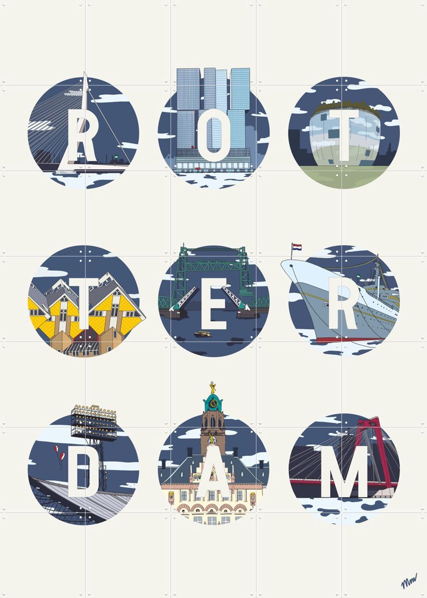 IXXI Rotterdam Icons, Art Studio Jet & Kunst in Kaart - 100 x 140 cm - Gratis ophangtool - Grote wanddecoratie en posters - Geometrische Kunst