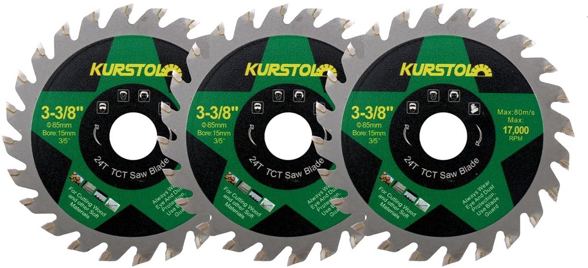 Set van 3 Cirkelzaagbladen voor Hout en Kunststof - Hoogwaardig Metaal Ø 85 mm 24T