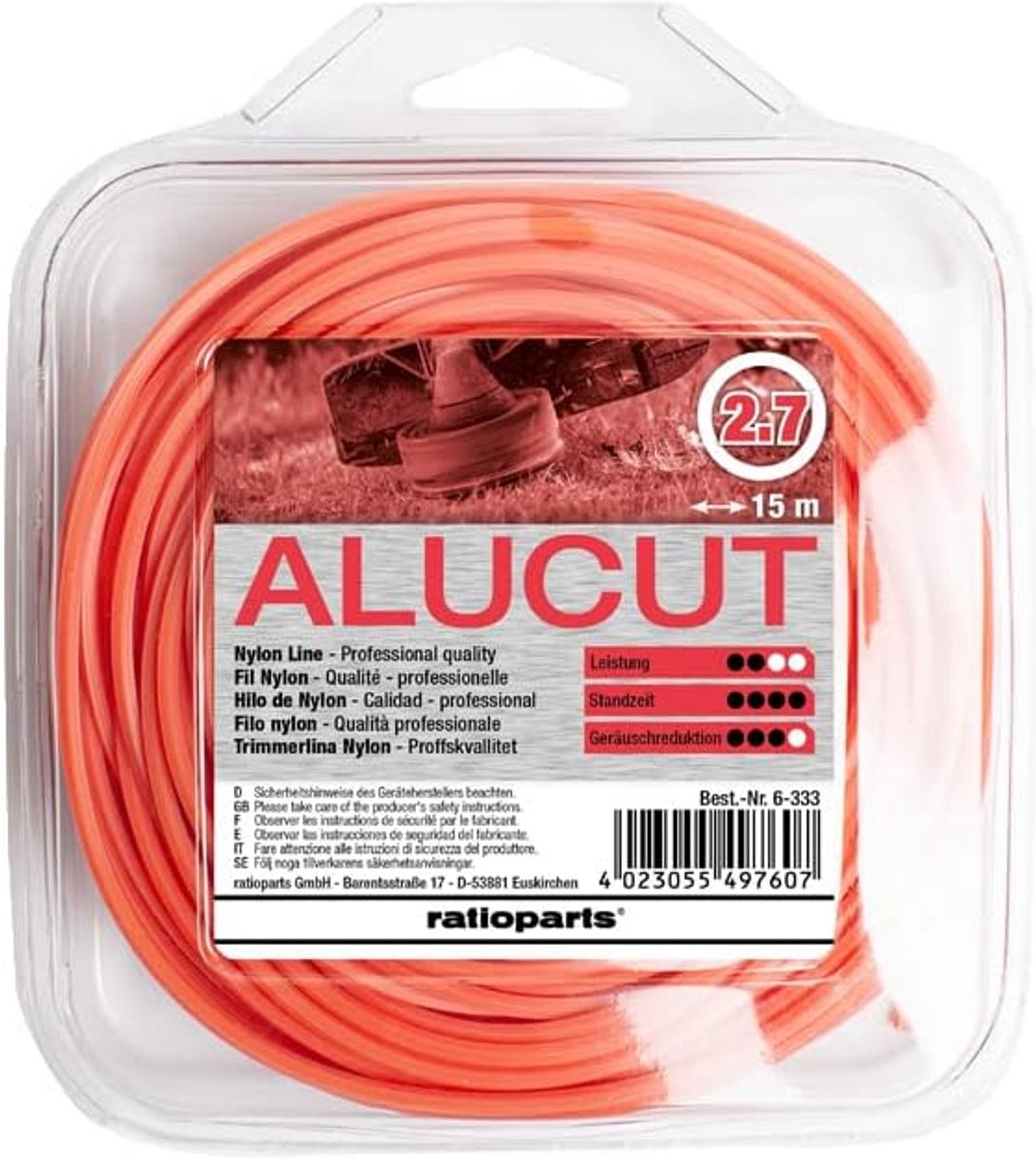 Trimmerdraad Nylon Aluminium 2,7 mm Rond Oranje 15 Meter – Geschikt voor Gras en Onkruid
