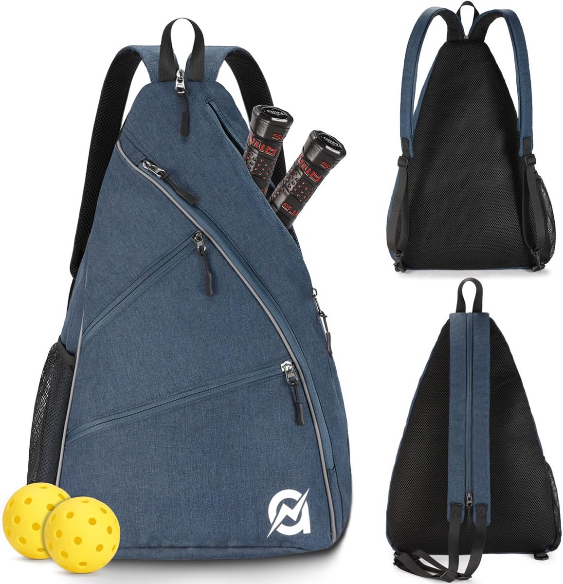 Omkeerbare Pickleball Tas - Crossbody en Rugzak voor Dames en Heren - Marineblauw