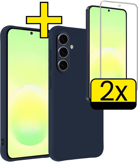 Coque de téléphone bleu foncé avec deux protecteurs d'écran.