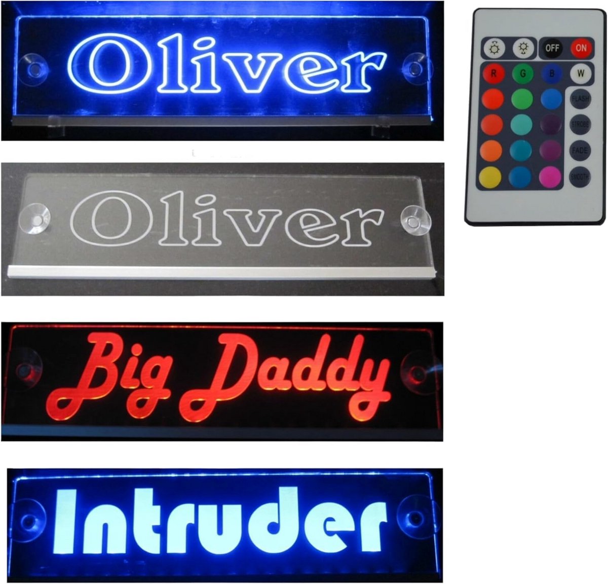 Gegraveerd Trucker Naamplaat LED Verlicht 50x10 cm - 12V/24V & USB - RGB Kleuren