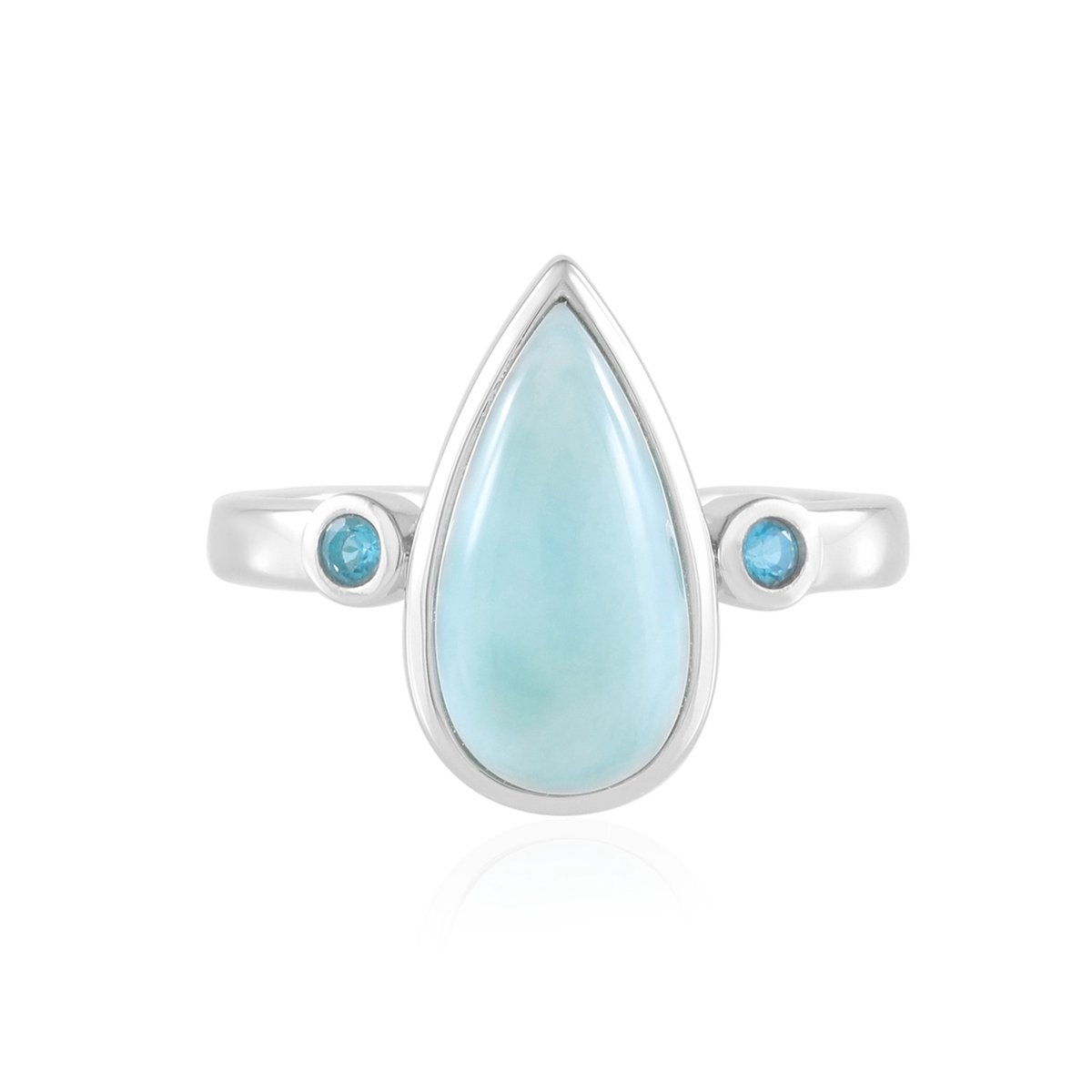 Cavill - 925 Sterling Zilver Ring Gerhodineerd - 3.15 Ct Peervormige Larimar & 0.072 Ct Neon Blauwe Apatiet - Modern