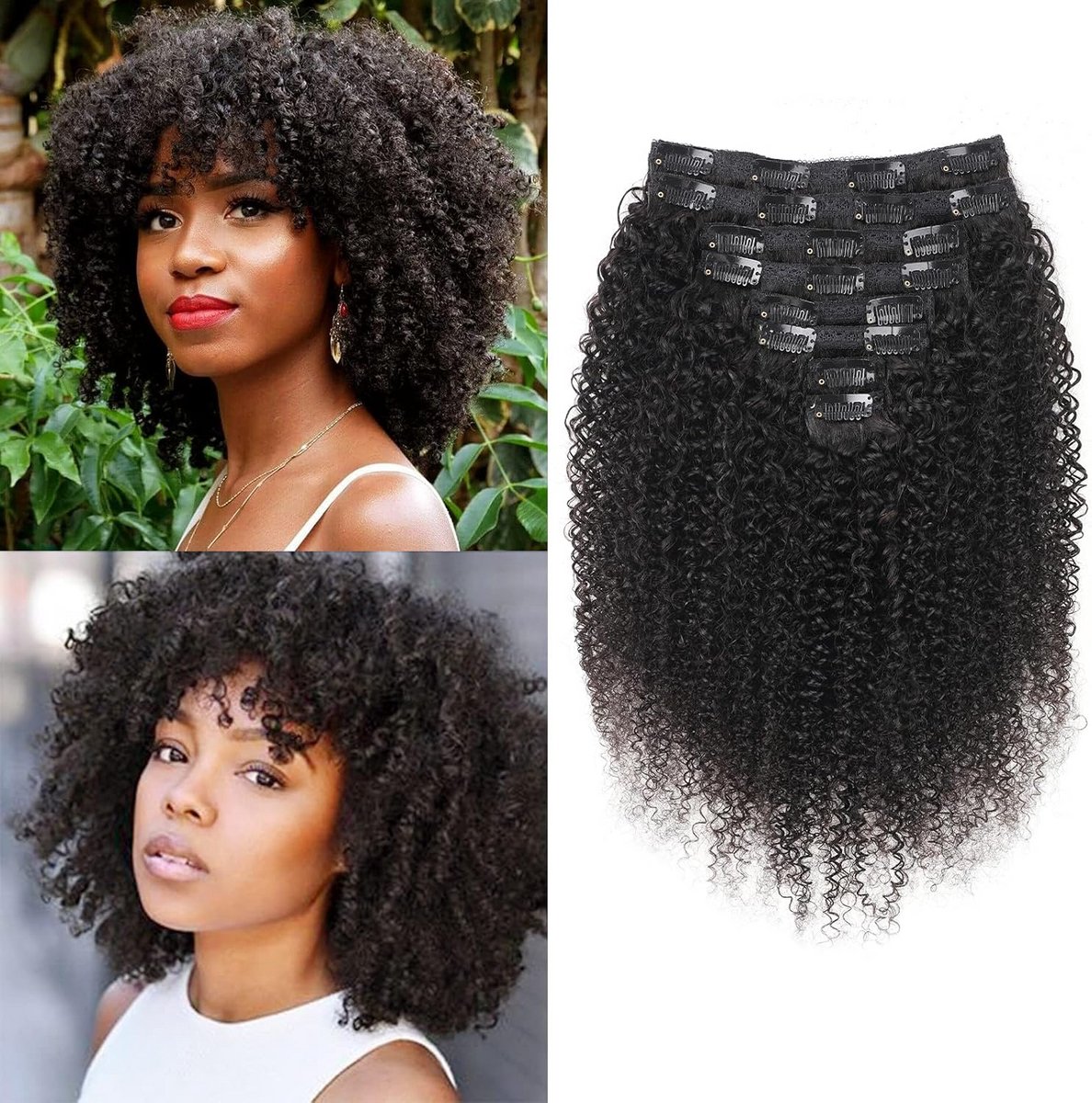Natuurlijk Krullend Haar Clip-In Extensions Set 8 Delen 10 Inch Zwart