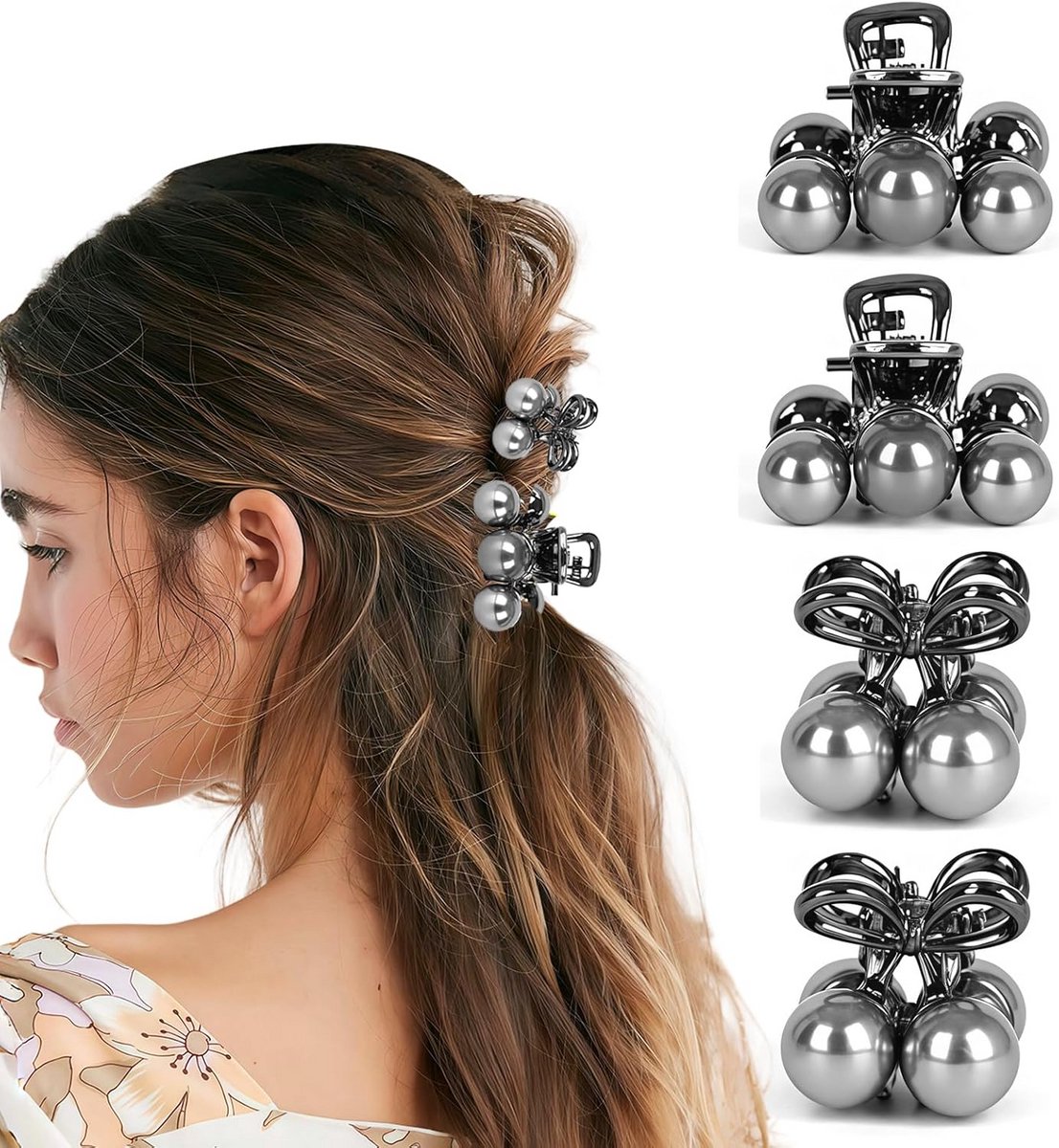 Set van 4 Schattige Mini Haarspeldjes met Parels voor Vrouwen en Meisjes