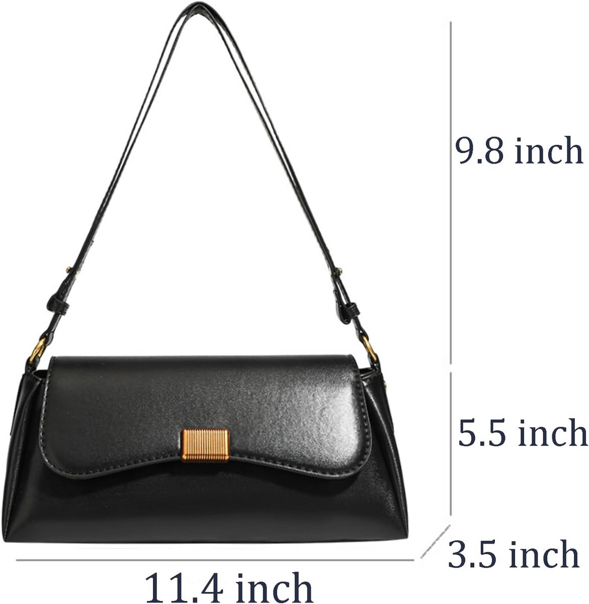Kleine Vintage Schoudertas Zwart Trendy Crossbody Tas met Verstelbare Band