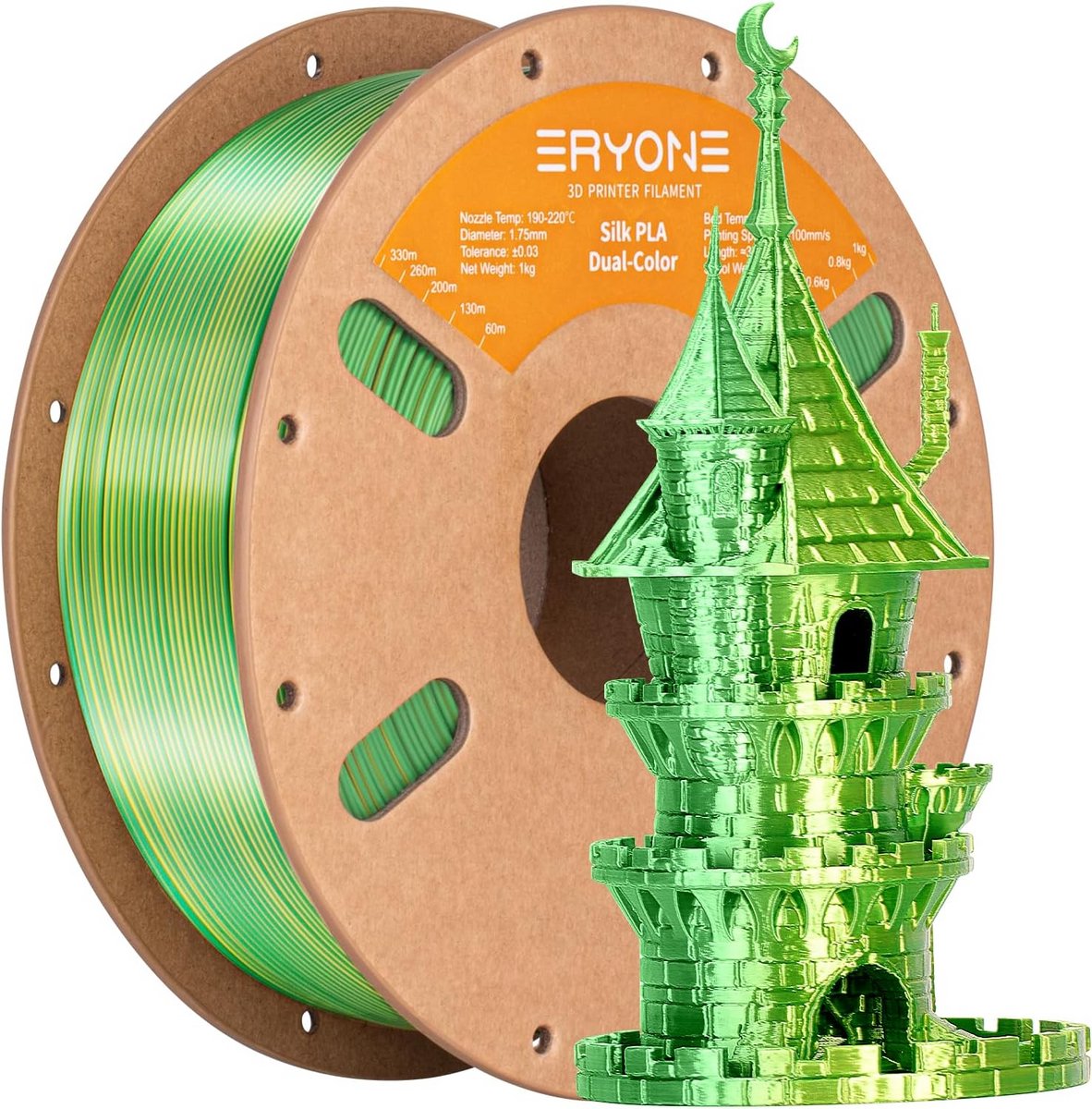 Dual-Color PLA Filament 1.75mm - 1KG Spoel Zijdeachtig Geel & Groen - 3D Printer Materiaal