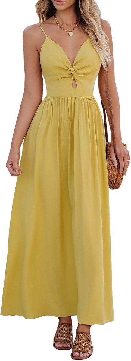 Zomerjurk Dames V-Hals Twist Detail Boho Strand Jurkje Casual