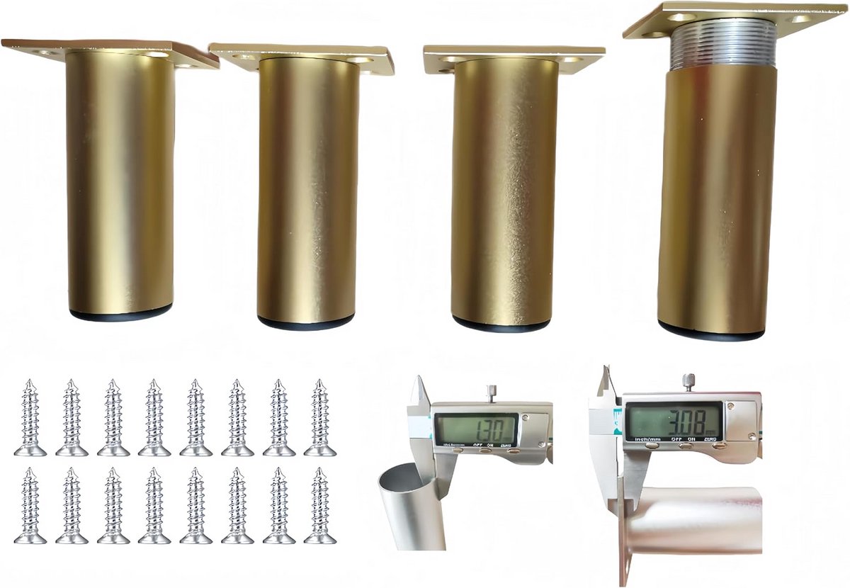 4x Verstelbare Aluminium Meubelpoten (38mm) - Hoogte Aanpasbaar