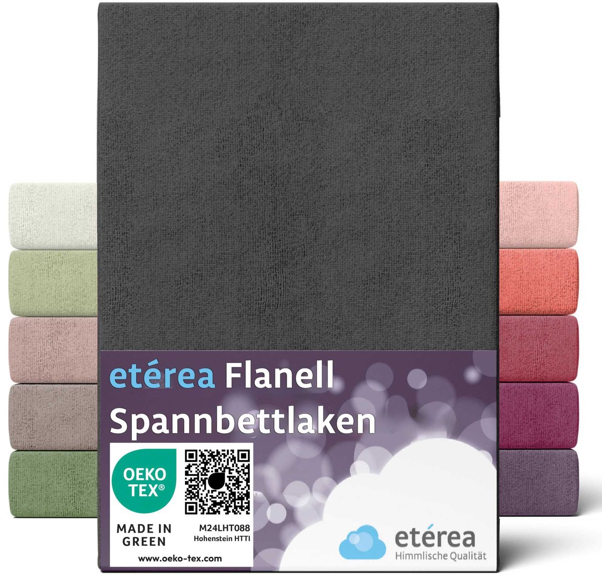 etérea Flanellen hoeslaken 90x200 - 100x200 cm - 100% Katoen - Zwart