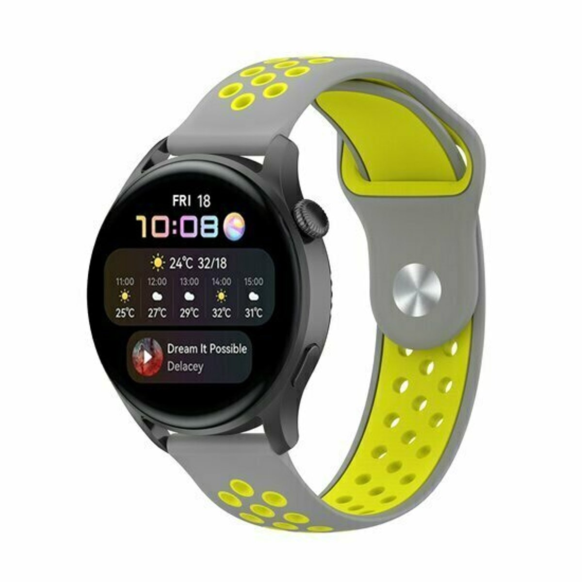 By Qubix - Sport Edition siliconen band - Grijs + geel - geschikt voor Huawei Watch 5 - 46mm