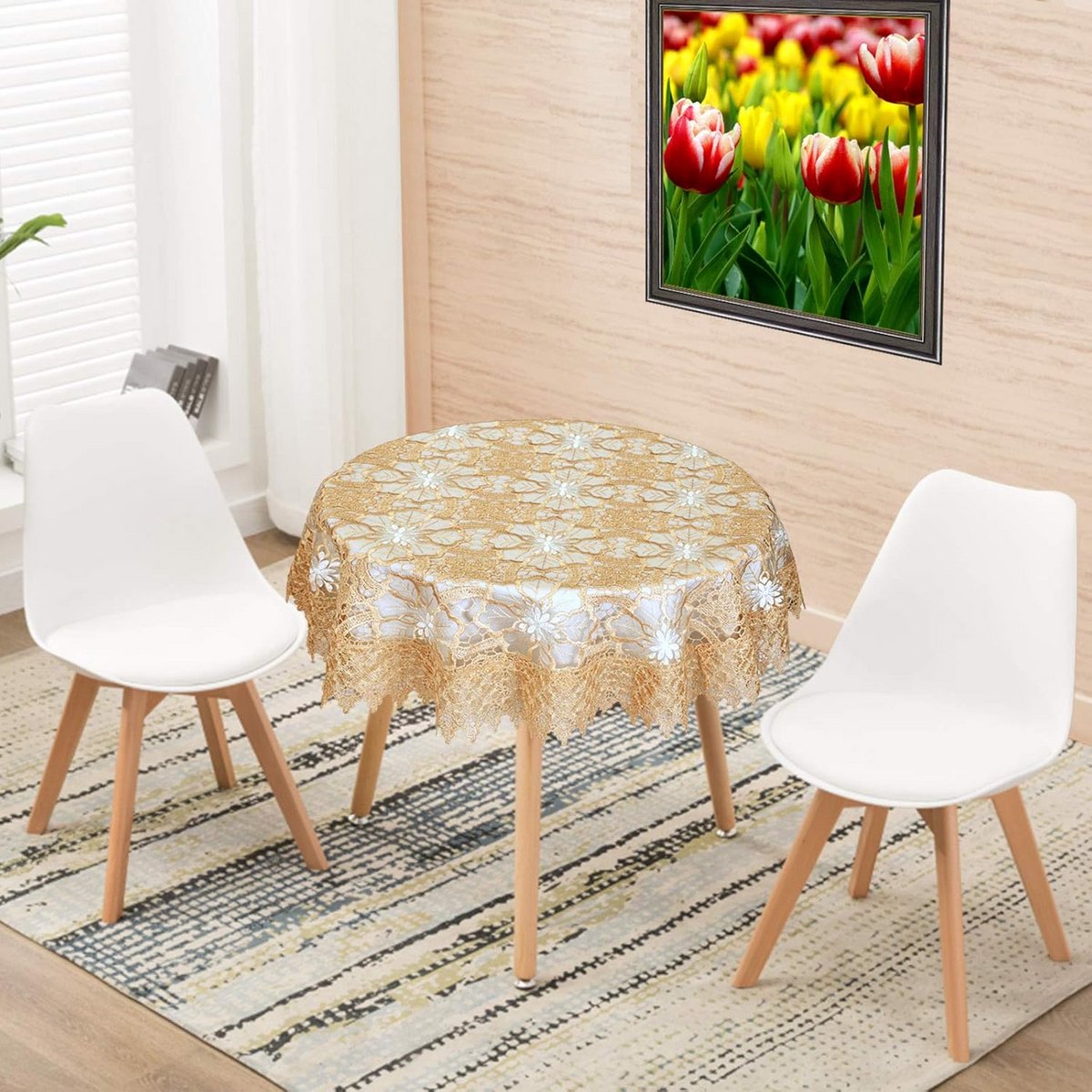 Rond Beige Kanten Tafelkleed 90 cm - Decoratief Kleed voor Salontafel