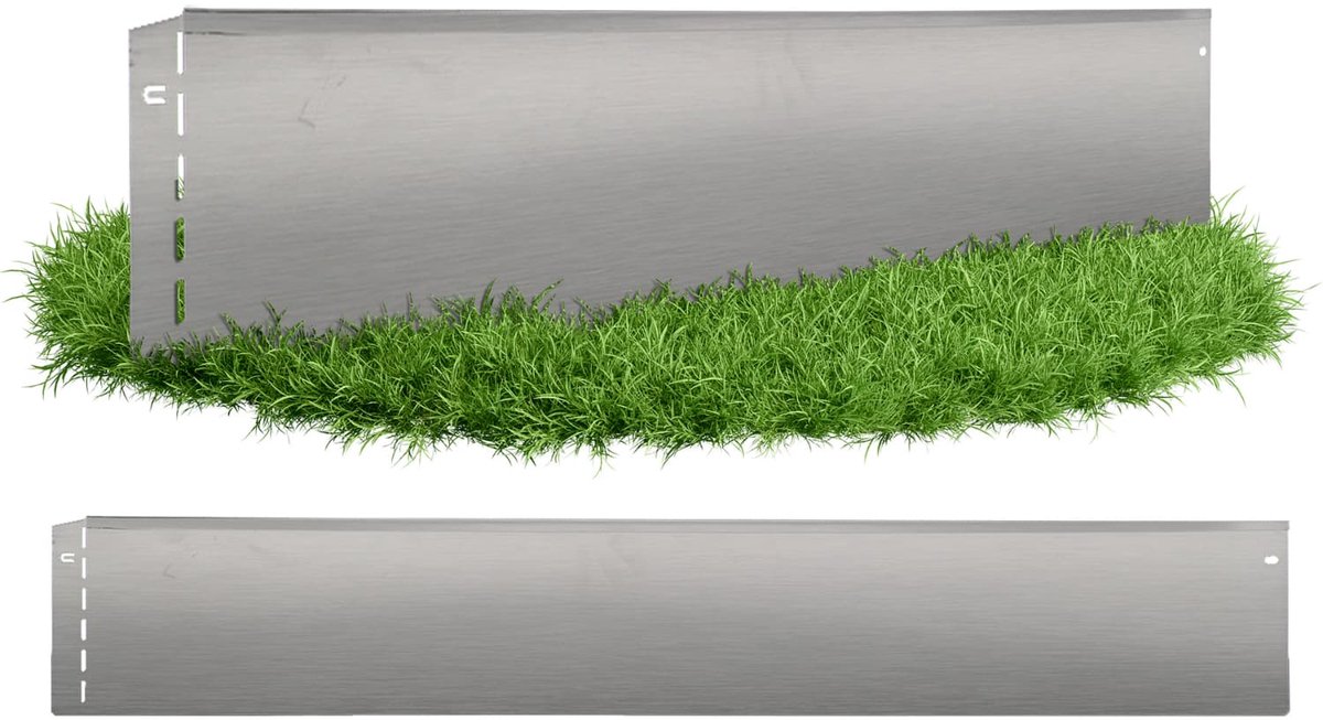 GartenAZ Borderrand - Gazonrand van Verzinkt Staal - Flexibele Montage - Zilver - 100cm x 20cm (25 stuks)