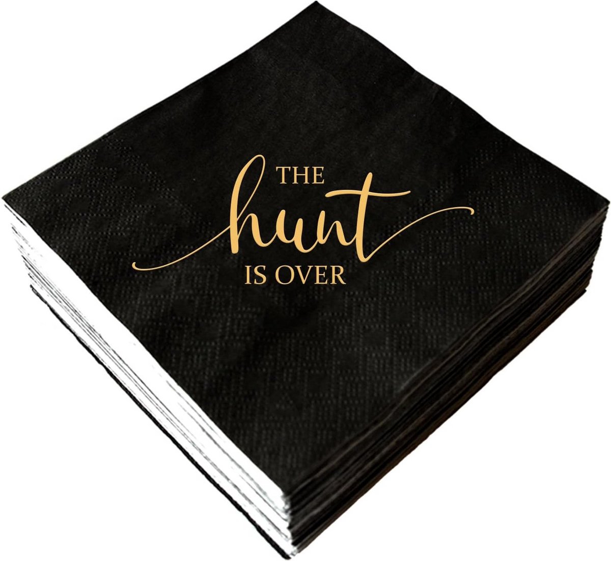 50x Servetten 'The Hunt Is Over' Zwart Goud - Bruiloft Cocktail Servetten
