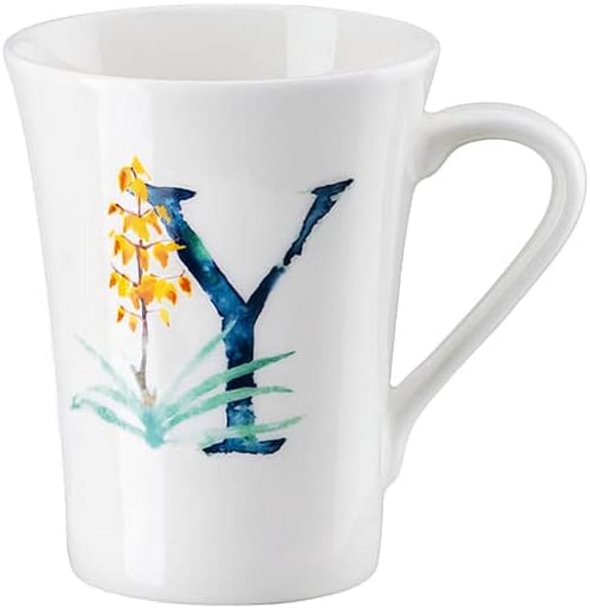 Mok met Letter Y Bloemmotief - Hoogwaardig Bone China Porselein