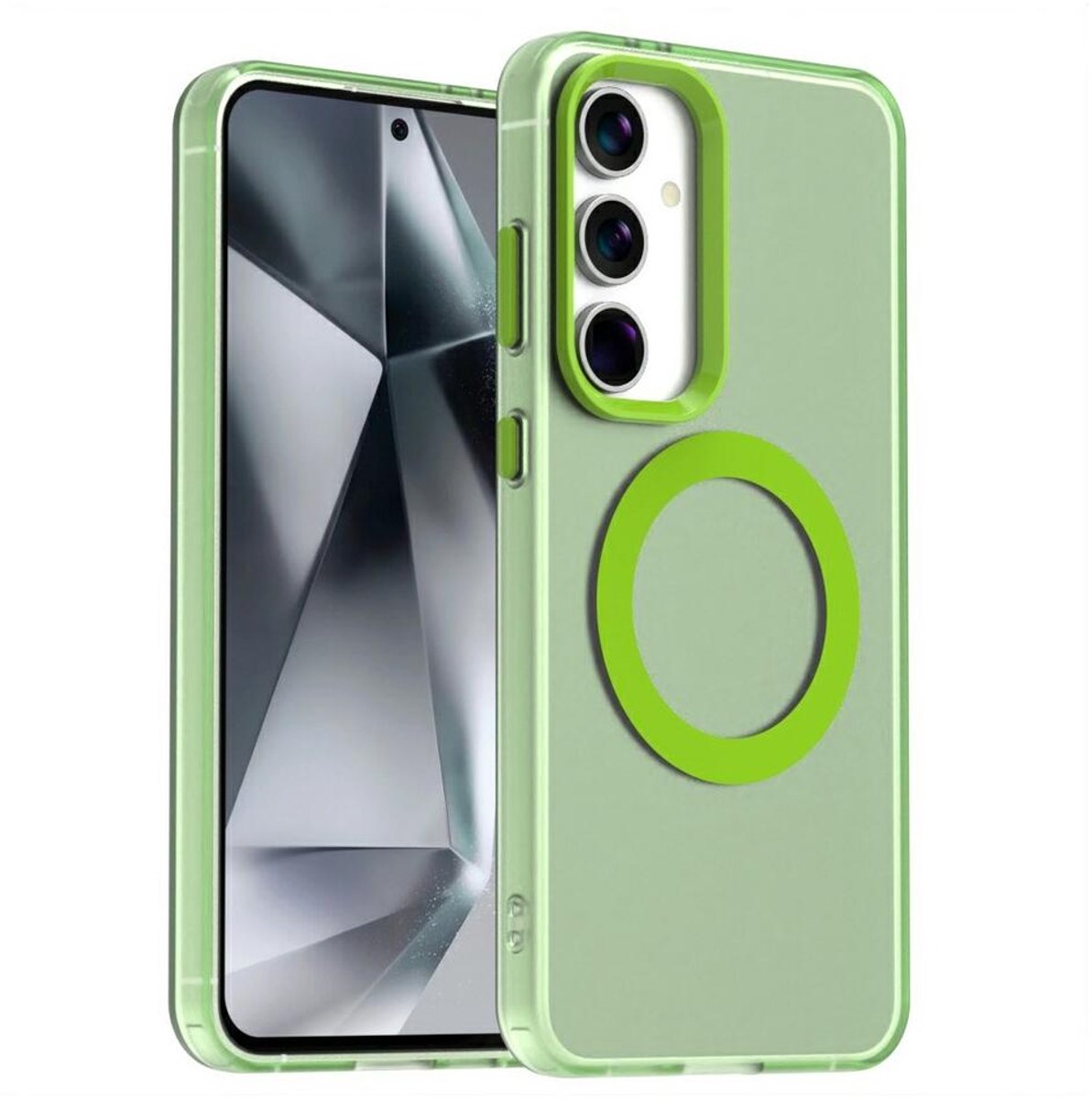 MagSafe Compatibel Backcover Hoesje Geschikt voor Samsung Galaxy S25 / S24 - Groen & Semi-Transparant Design - Stijlvol & Goede Bescherming