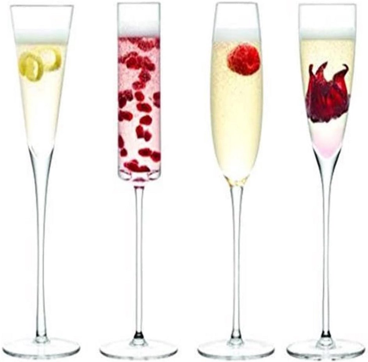 Set van 4 Champagnefluiten Assortiment - Handgeblazen Glas - 150-175 ml