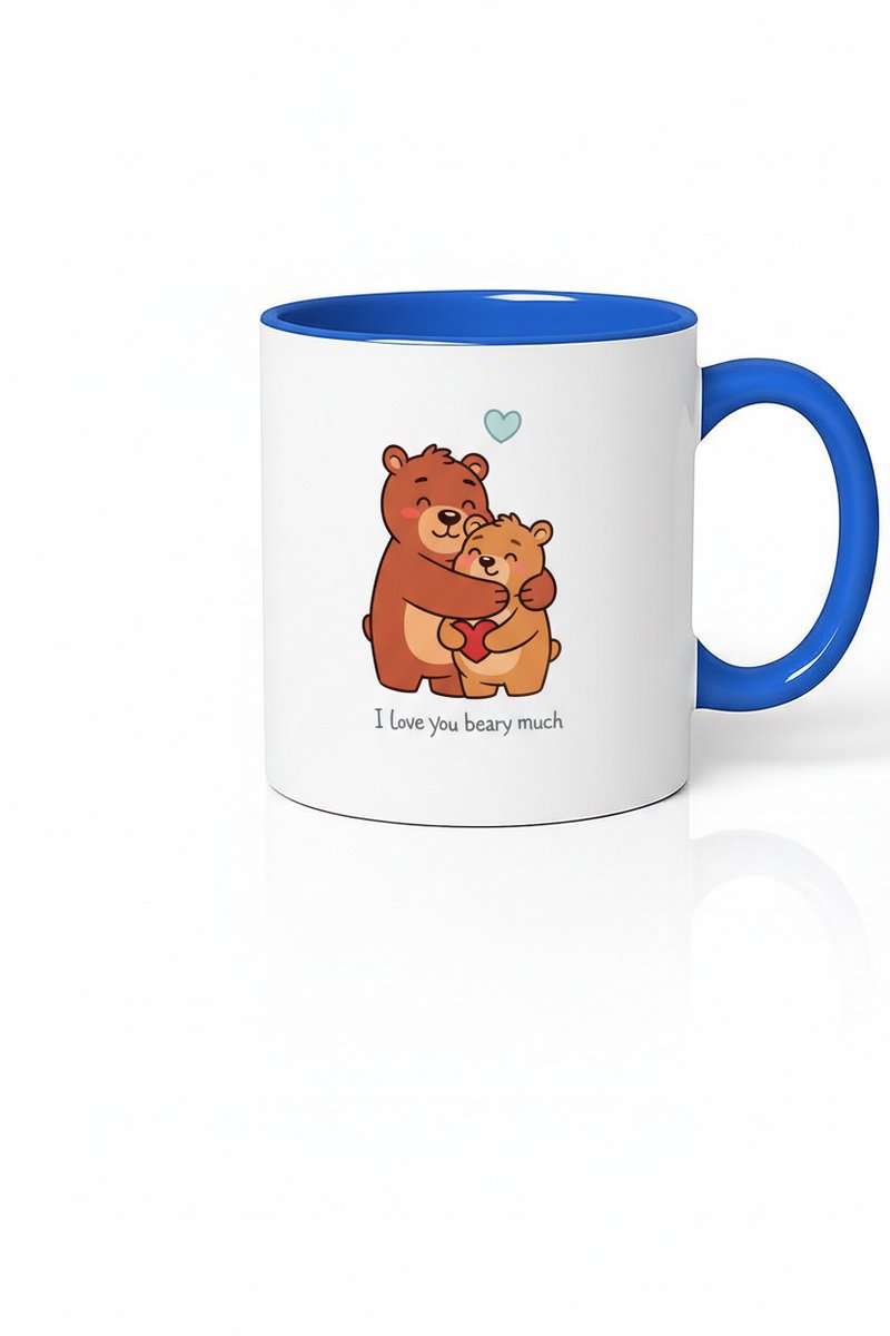 Mok 'I Love You Beary Much' met Beren Knuffel en Hart – Liefdevol Cadeau Wit/Blauw