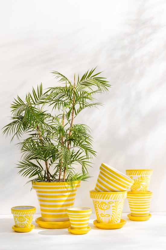 J-Line pot de fleurs Granada Stripes Handmade + Painted - céramique - jaune - medium - Ø 27 cm