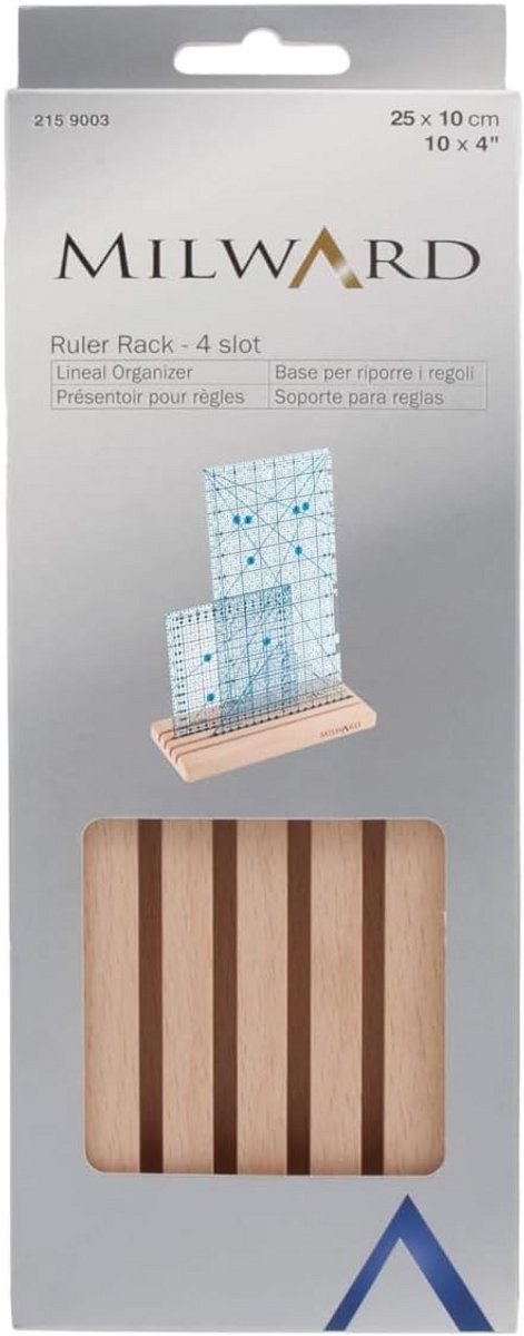Houten Liniaal en Sjabloonhouder van Beukenhout (25 x 10 cm) - Voor Handwerken en Tekenen