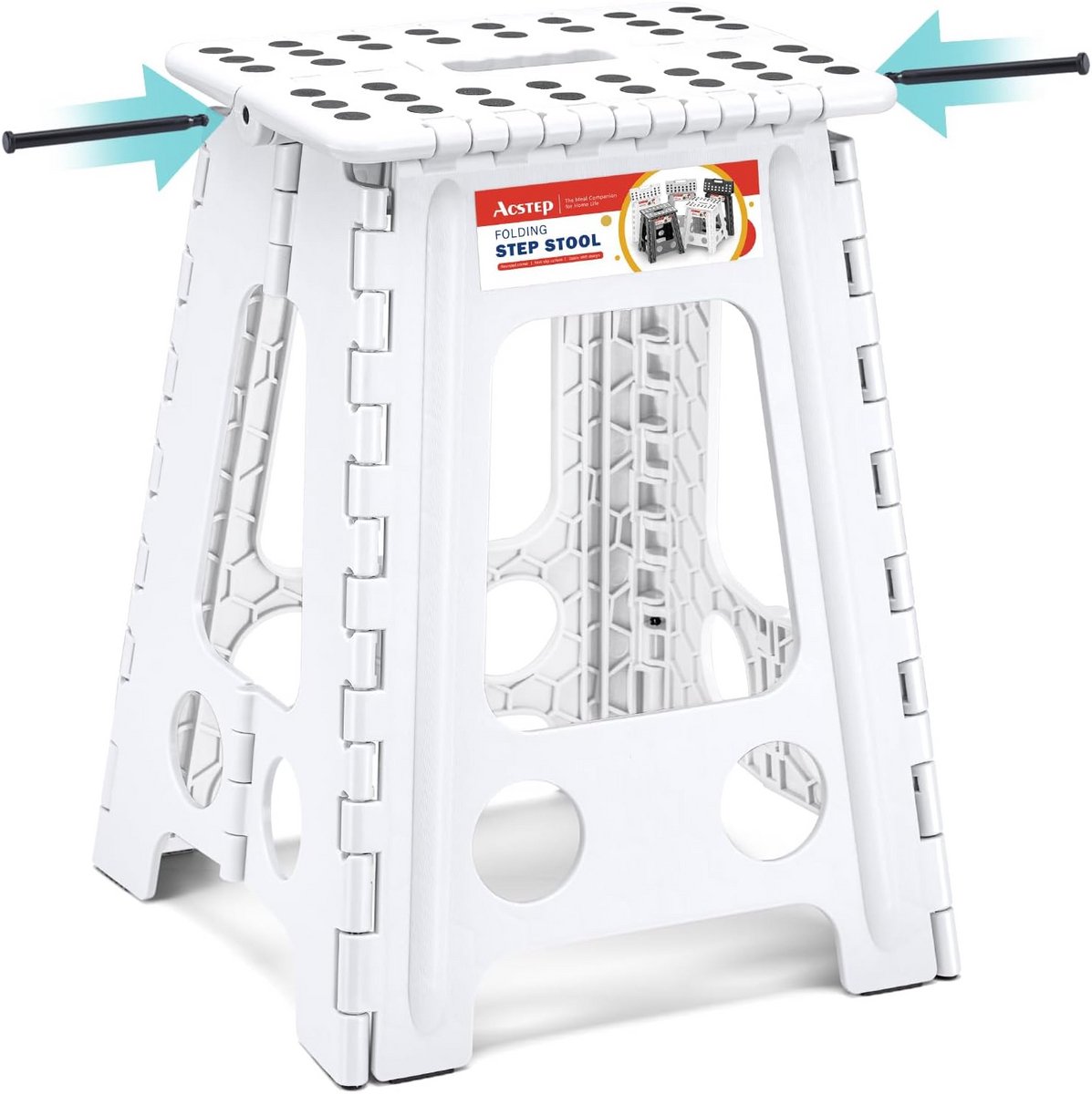 Stevige Opvouwbare Opstapkruk 44,5 cm Hoog - Draagkracht 180 kg - Wit