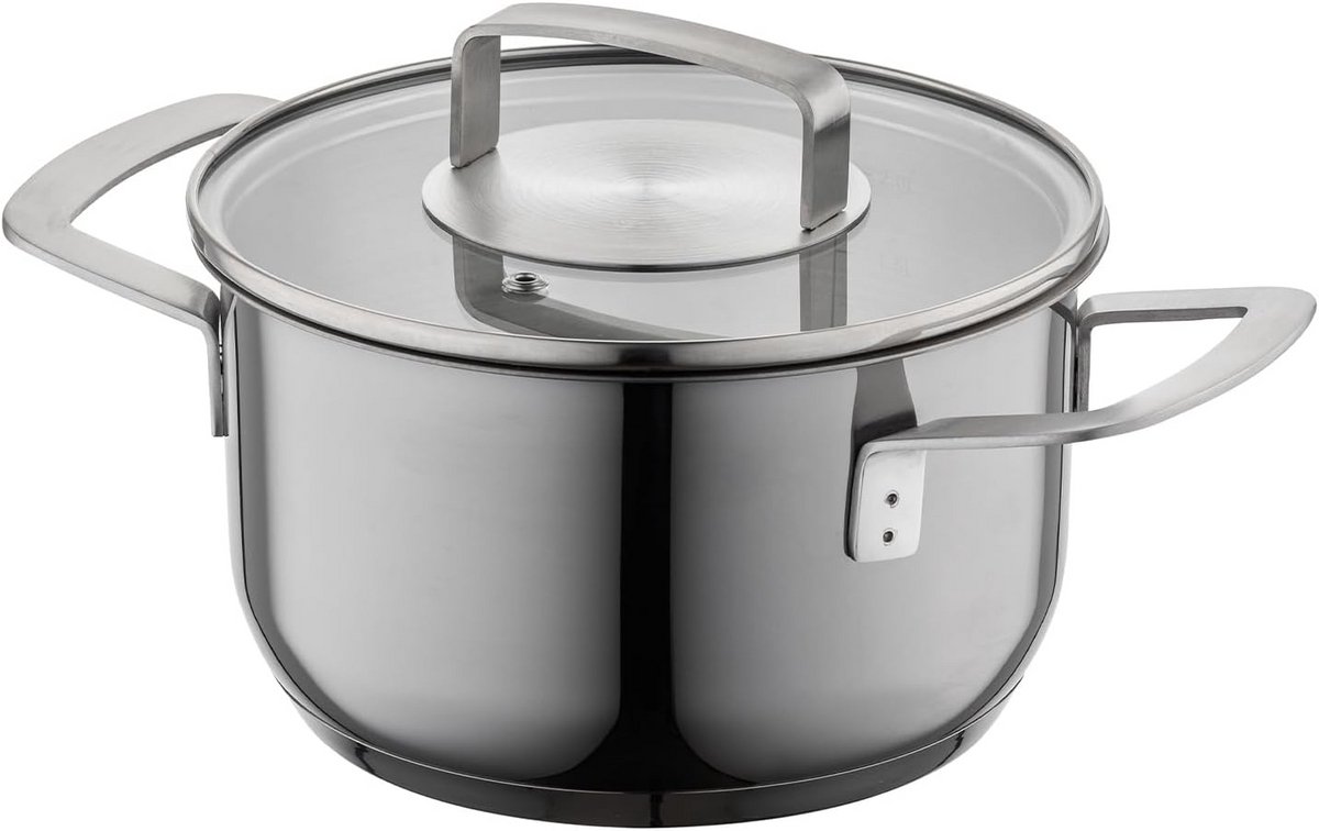 RVS Kookpan met Glazen Deksel en Maatverdeling I 18 cm I 2,2 Liter