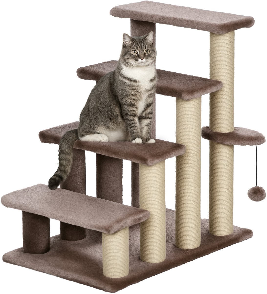 Bruine Kattentrap – 4-treden Krabpaal Voor Katten Tot 5 kg, 60 x 40 x 64 cm