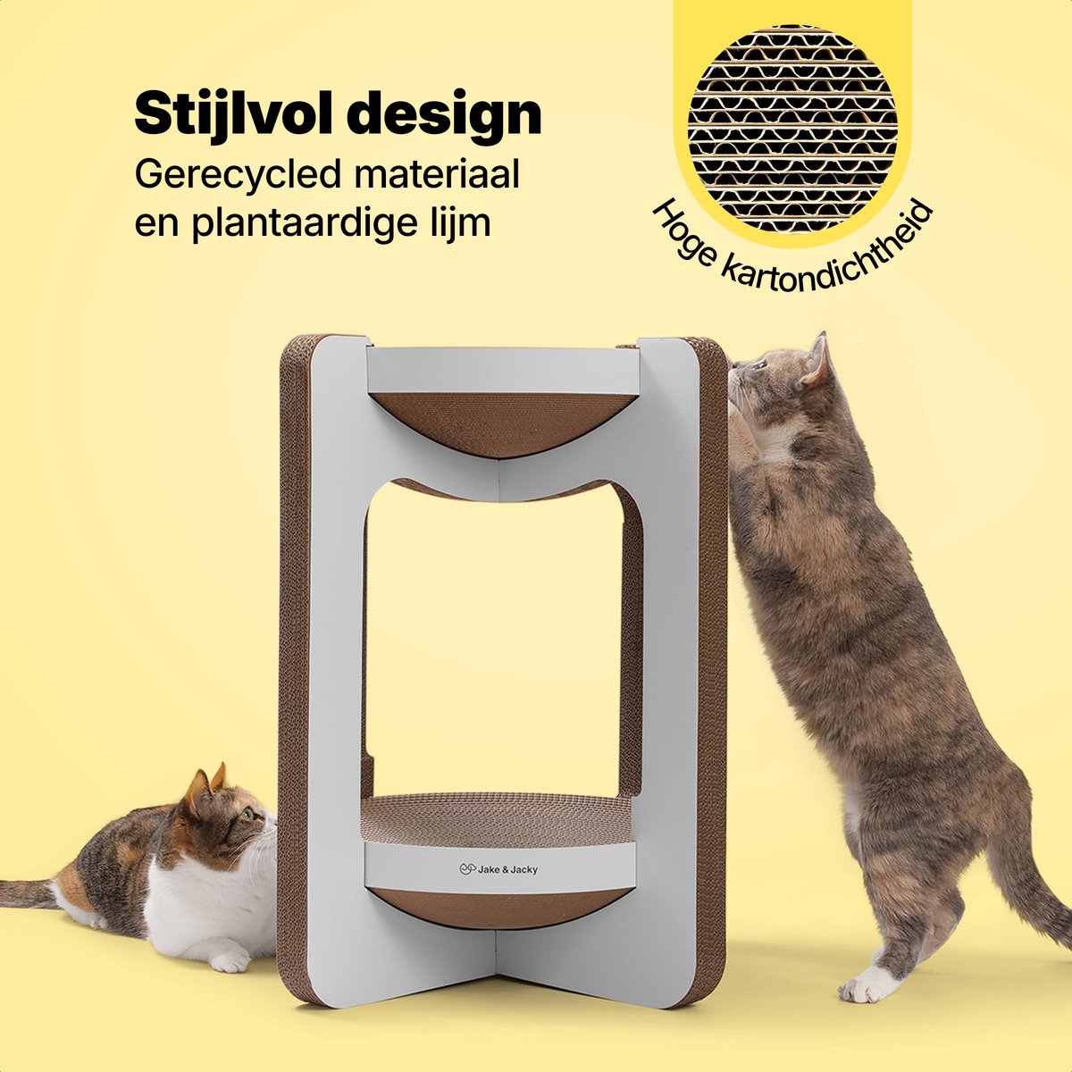 Jake and Jacky Krabkarton voor Katten - Krabpaal Karton - Krabplank - Krabmand - Krabmeubel - Kartonnen Krabmat - Kattenmand - Kattenbed - Kattentoren - 52x52x58cm – foto 4