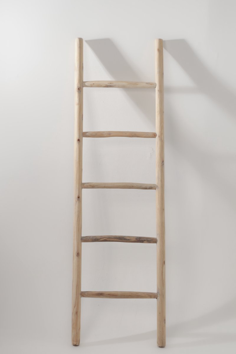 Teakea - Houten Decoratie Ladder Wit Geolied 50x5x150 cm - Decoratieve Handdoekladder