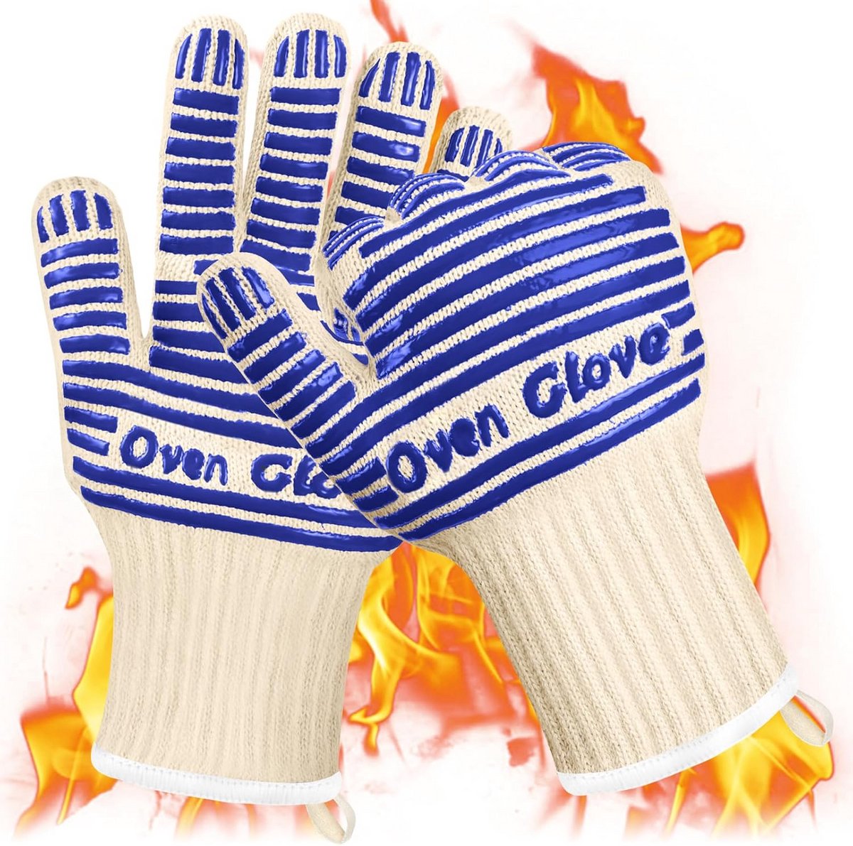 Hittebestendige BBQ Handschoenen Blauw - Extra Lang 32 cm - Ovenwanten met Antislip Siliconen Grip