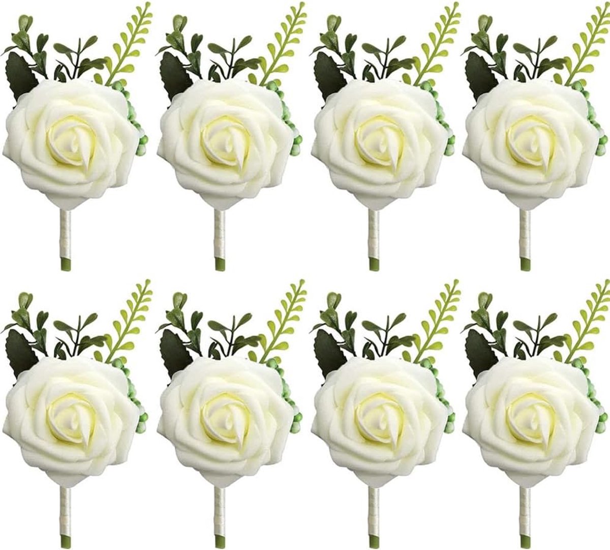 8 Stuks Rozen Corsages voor Bruiloft - Bruidegom, Bruidsmeisjes en Gasten