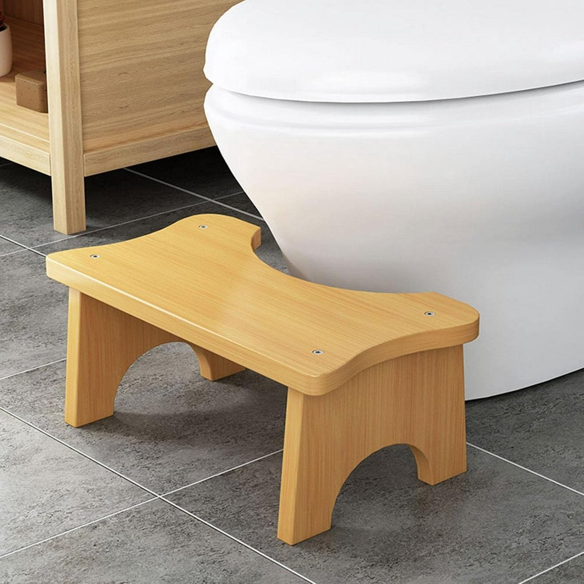 Houten Toiletkruk - Voetenbankje - Comfortabel Zitten - 35 Graden Hoek - 39 cm Lengte - Lichtbruin