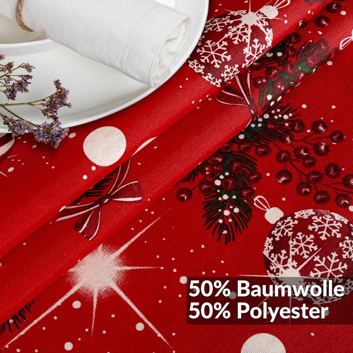 Rood Rond Tafelkleed Kerstmis Waterafstotend Katoen Polyester 140 cm