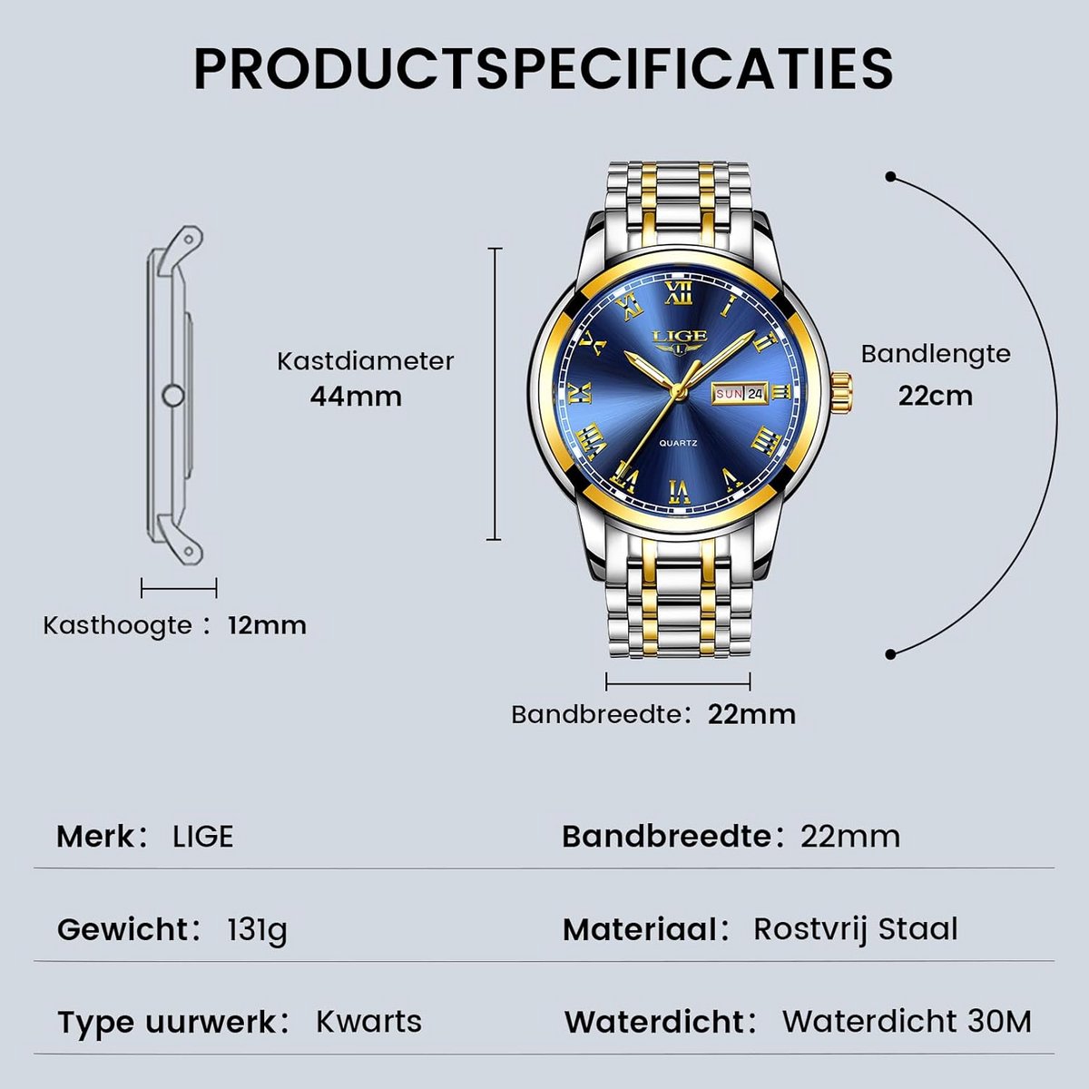 Herenhorloge RVS Waterdicht met Datumfunctie - Analoog Kwarts Horloge voor Zakelijk en Casual Gebruik