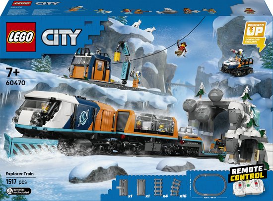 LEGO City Explorer Train box art shows the train on snowy tracks, with arctic scenery and figures.