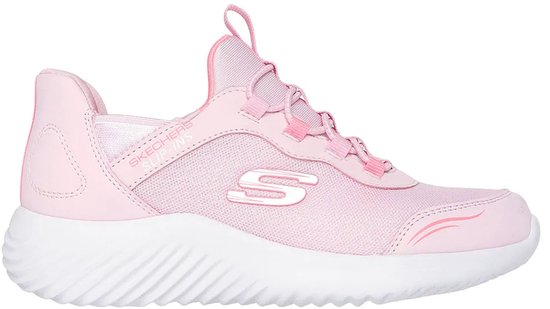 Roze Skechers Slip-ins sneaker met witte zool en roze S-logo.
