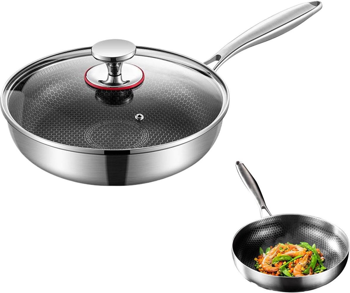 Koekenpan Antiaanbak - Keukengerei RVS - Dagelijks Koken - Krasbestendig Deksel - 26 cm