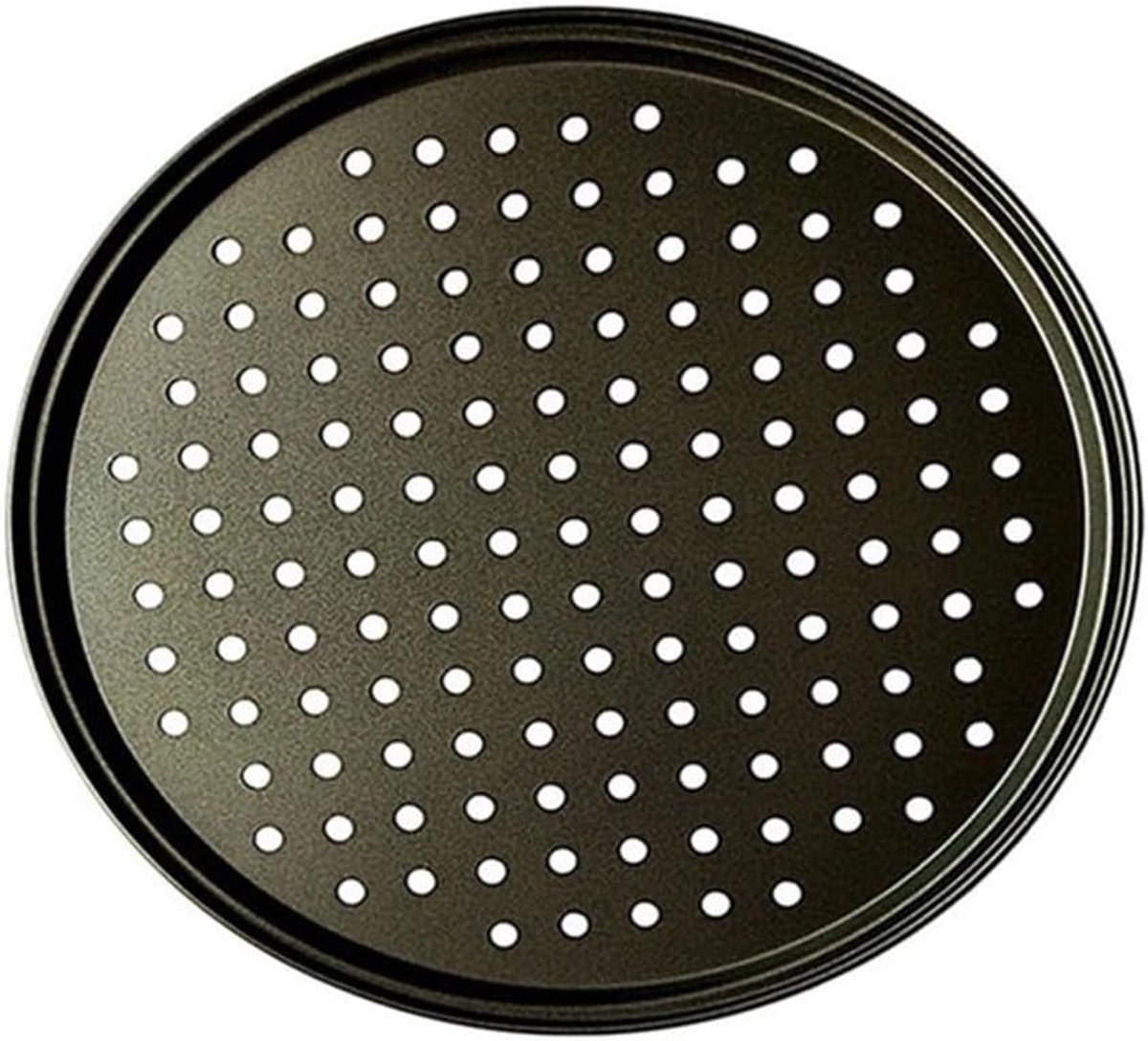 Pizzabord Metaal - Pizzaplank Restaurant - Thuis Grillen - Met Ventilatiegaten - 24.5 cm - Zwart