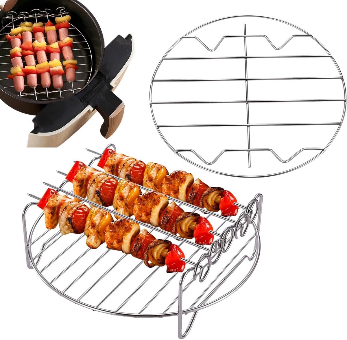 Airfryer Spekrek - Grill Standaard - Meer Koken - Stapelbaar Roestvrij Staal - 20 Cm Diameter
